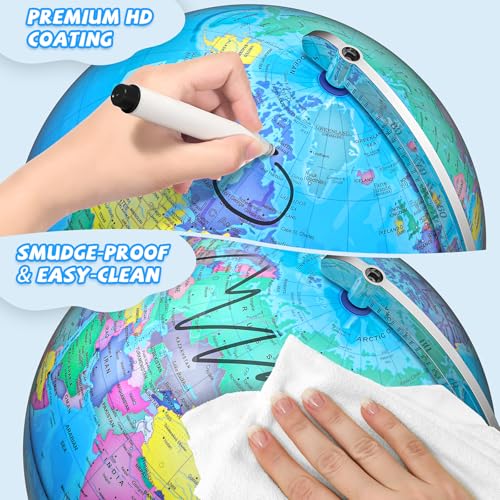 Voxelure 12" Blue Illuminated World Globe with Metal Base - Kids & Adults