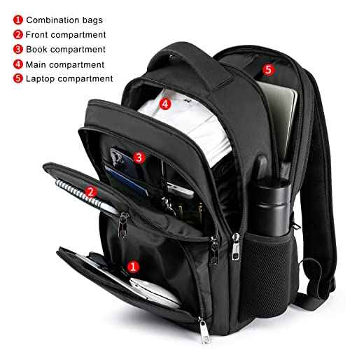 School Backpack for Teen Boys,15.6 Inch Anti Theft Laptop Bookbag with USB Charging Port, Water Resistant College, High School, Ergonomic Straps, Multiple Compartments, Men, Black