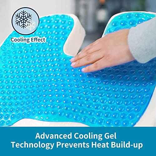 Cooling Gel Seat Cushion for Long Sitting - Memory Foam Chair Pillow for Sciatica Pain Relief - Orthopedic Gel & Memory Foam Coccyx Pad for Tailbone Pain - Office Chair Cushion for Back Pain