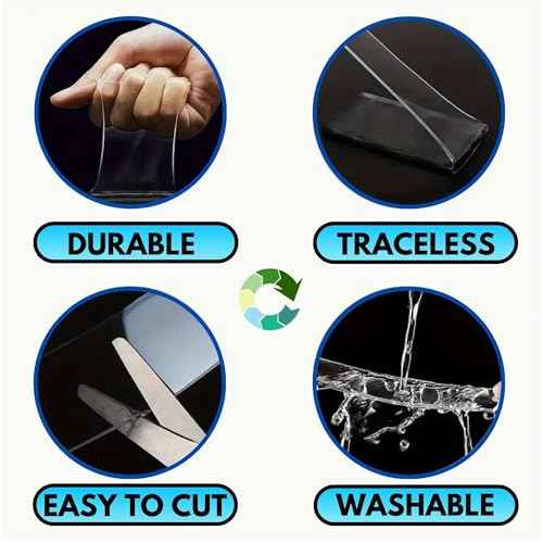 Double Sided Mounting Tape Heavy Duty Nano Two Sided Adhesive Strip Strong Magic Picture Poster Wall Hanging Decor Office Classroom Bubble Kit Transparent Removable Sticky Clear Stick Carpet 10 Feet