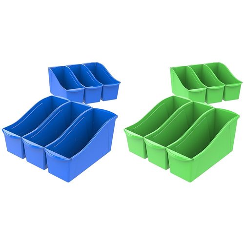Storex Interlocking Plastic Book Bin Organizer for Home Office Classroom Blue 6-Pack 71101U06C and Green 6-Pack 71104U06C