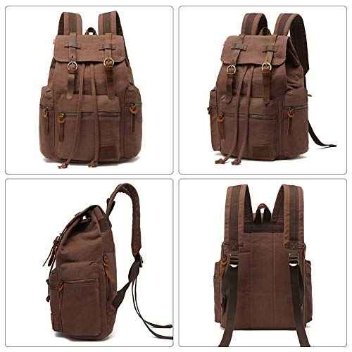 AUGUR High Capacity Canvas Vintage Backpack - for School Travel 12-15" Laptop Backapcks for Men Casual Daypacks Rucksack (M-Coffee)