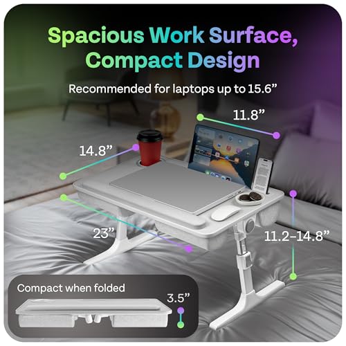 Gray Foldable Bed Desk with Legs & Cushions - 2-in-1 Laptop & Bed Tray for Adults