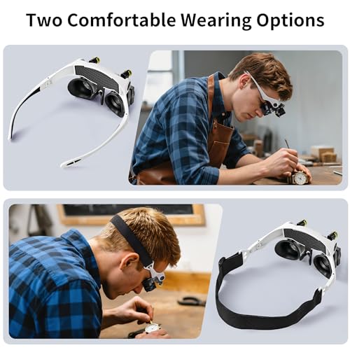 JARLINK Magnifying Glass with LED Light, 14 Interchangeable Lenses, Hands-Free, Black