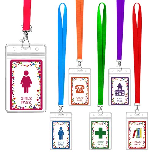 Colorful Classroom Hall Passes with Lanyards - Unbreakable PVC Set for Schools