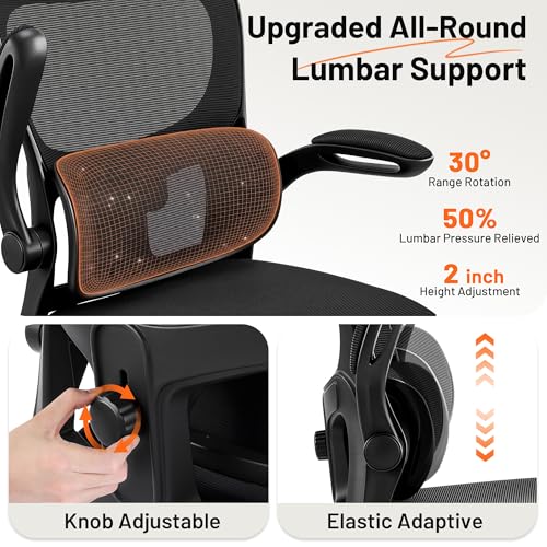 AreShark Black Drafting Chair - Ergonomic Tall Office Chair with Lumbar Support, Flip-Up Armrests, Breathable Mesh, Adjustable Foot Ring
