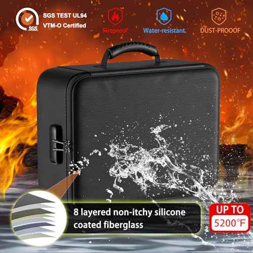 ENGPOW 5200¡ÆF Fireproof Document Bag with Lock, Upgraded Heat Insulated Fireproof Box 8 Layers File Organizer, Portable Home Travel Safe Storage for Important Documents,Passports,Laptop, Black(Soft)