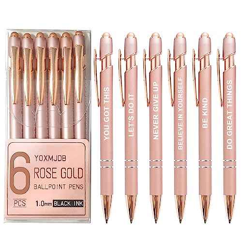 Stylus Pens for Touch Screens, 6 Pack Rose Gold Inspirational Pens, 1.0mm Medium Point BallPoint Pens, Cute Pens Nurse Gifts Office Supplies for Women (Motivational, 6 Pcs Rose Gold)