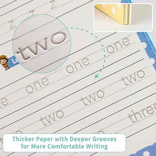 Premium Grooved Handwriting Practice for Kids, Reusable Children's Magic Copybook with Pencil Grips and Pouch, Large Size Calligraphy Workbooks Kit for Pre-School, Kindergarten(30 Refills)