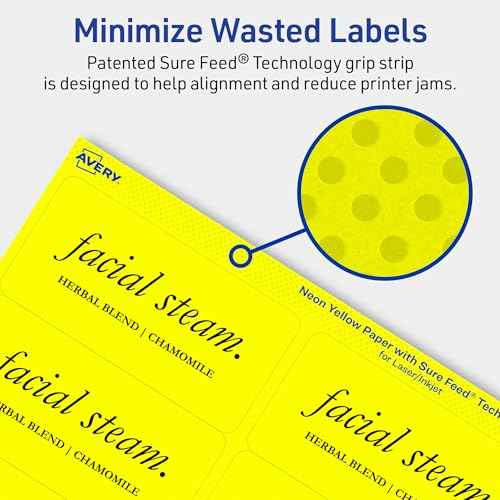 Avery Printable Rectangle Labels, Sure Feed Technology, 2" x 4", Neon Yellow Labels, Laser/Inkjet Printable, 400 Total, Great for Mailing and Candles