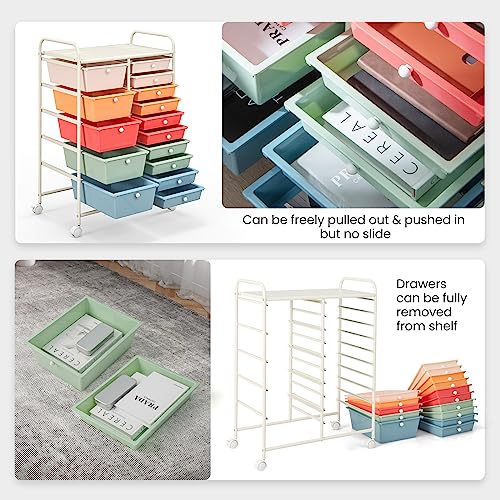 Giantex Multicolor 15-Drawer Rolling Storage Cart with Wheels - Classroom & Office Organizer