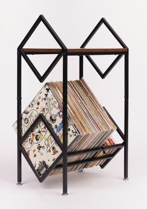 MODERN VINYL Record Player Stand with Vinyal Storage 80-100 LP Storage - Vinyl Holder Stand 2 Tier - Quick Assembly - Vinyl Record Storage Rack - Organize Albums - Book, Magazine (Matte Black Metal)