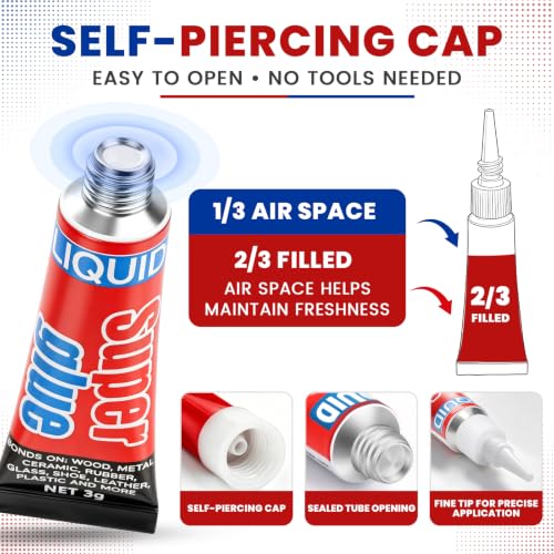 Alecpea 12x3g Instant Glue for Metal & Ceramic - Liquid CA Adhesive 12 Pack