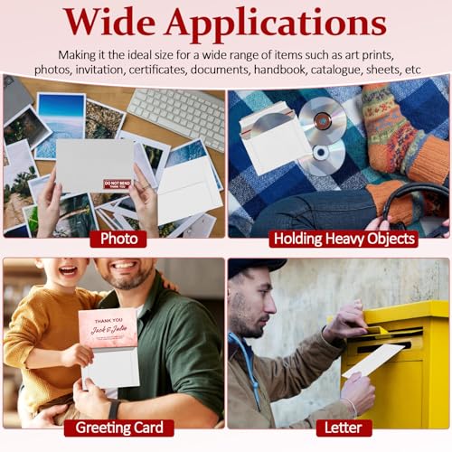 100 Pack Rigid Mailers 4.5x6.5 Inch Self Seal Document Mailers, Protective Flat Cardboard Sturdy White Photography Envelopes for Photos, Document, Coins, Stamps