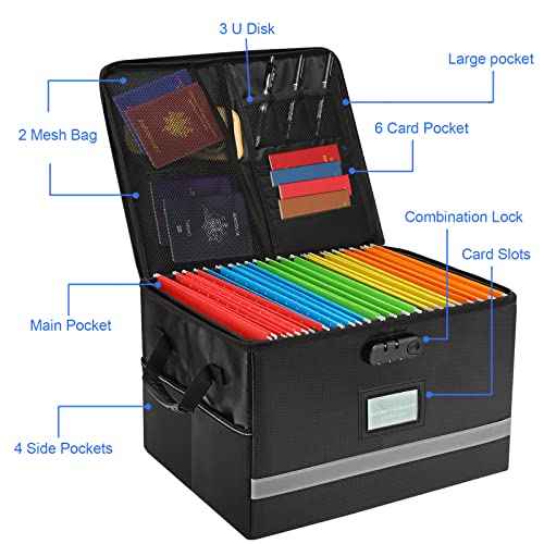 File Organizer, Fireproof File Box with Lids, Important Document Organizer Box with Lock, Portable File Folder Organizer with Handle