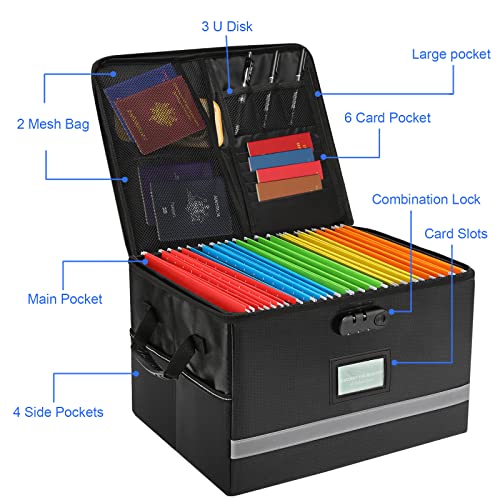 EXLIFBAG Black Fireproof File Organizer with Lock, 1 Layer - Safe Document Storage