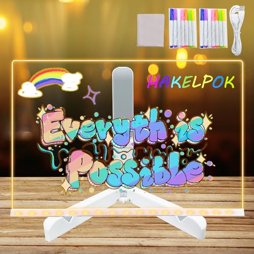 Led Note Board with Colors, 11.8 X 7.9¡± Acrylic Dry Erase Board with Light, Light Up Dry Erase Board with Adjustable Stand, Led Board White Board with 14 Pen for Office School Home