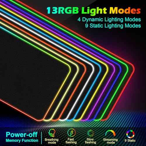 RGB Gaming Mouse Pad Wireless Charging 15W with LED Cable, XXL Large Mousepad 800x300x4mm with 13 Light Modes Non-Slip Rubber Base, Waterproof Computer Mat for Home Office Gaming Keyboard Desk Decor