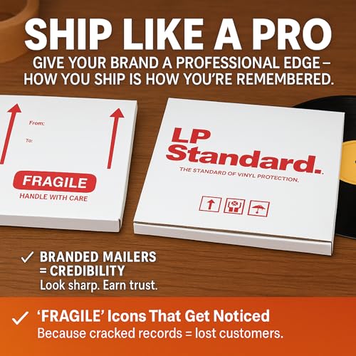 LP Standard (25 Boxes) - Heavy Duty Vinyl Record Mailers, 3x Cardboard Thickness, Protective Warning Icons, and Professional Look - Heavy Duty LP Mailers 13"x13"x0.75" - Fits 1 to 3 Records
