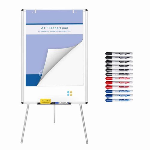 VIZ-PRO Magnetic Whiteboard Easel/Portable Dry Erase Board, 36 x 24 Inches, with 1 Flipchart Pad & 1 Dry Eraser & 14 Markers & 4 Magnets