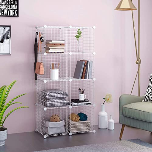 C&AHOME White Wire Cube Storage Organizer - 8-Cube Modular Metal Shelving