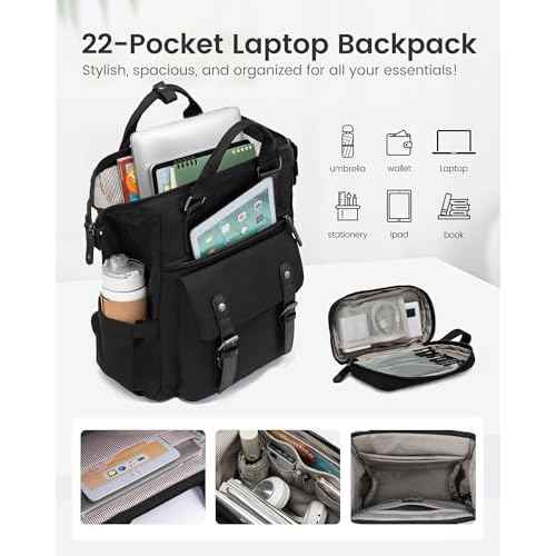LOVEVOOK Laptop Backpack for Women, 15.6 Inch Work Business Backpacks Purse, Large Capacity Teacher Nurse Bag Work Travel Computer Backpacks, College Bookbag for School, Water Resistant Daypack, Black
