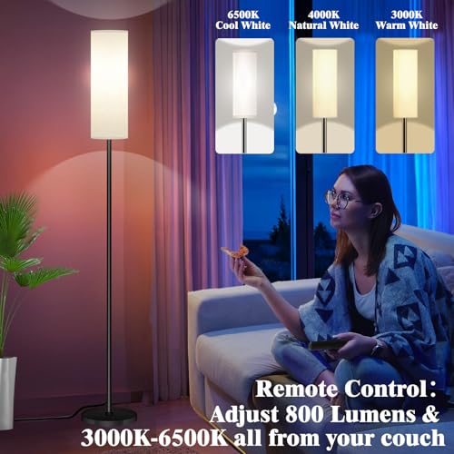 Qaubauyt White RGB Floor Lamp with APP Control Dimmable 67-Inch Tall Standing Lamp for Living Room & Bedroom