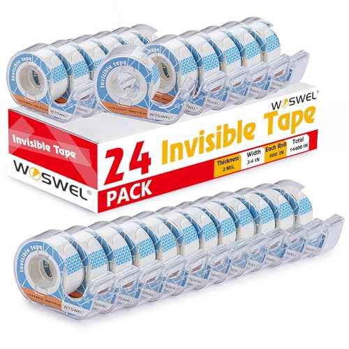 Tape Refills with Dispenser, 24 Roll Invisible Tapes, 3/4 Inch X 600 in, Gift Wrapping Tapes Back to School Supplier for Home School Office Use