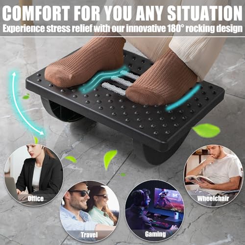 CasaZenith Black Foot Rest Under Desk for Office Ergonomic Footstool with Massage