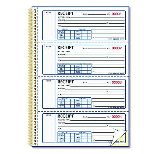 Rediform gold standard money receipt book, two-part carbonless, 7 x 2.75, 4 forms/sheet, 300 forms total