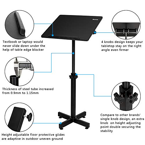 Bonnlo Black Height Adjustable Lectern Podium Stand – Mobile, Multi-Purpose
