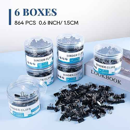 Small Binder Clips Bulk 864 PCS - Mini Binder Clips 15mm Paper Clip 5/8 Inch Paper Clamps, Micro Black Metal Binding Paperwork Clamp, School Teachers Office Supplies