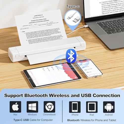 Zoolion M08F Portable Thermal Printer for Travel and Home Office - Wireless, Compact, Inkless - Supports 8.5" X 11" US Letter Size Thermal Paper