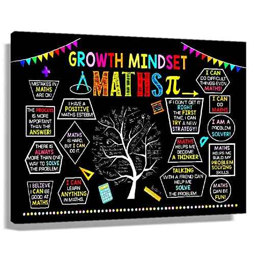 Growth Mindset Posters Framed Math Quotes Wall art Black Abstract Artwork Motivational Canvas Picture For Classroom Decor Teaching Posters Framed (16x24 inch)