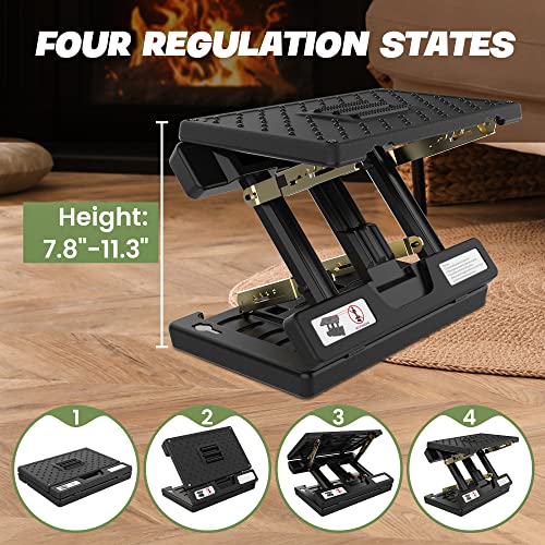 Foot Rest for Under Desk at Work,Height Adjustable Footrest with Massage Roller and Soft Pad, Foldable Ergonomic Foot Rest for Car, Office, Home, Train(Grey)