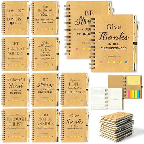 ANGOLIO Thanksgiving Christmas Christian Gift Set 60Pcs Bulk Sunday School Bible Ballpoint Pens Spiral Religious Notebooks with Sticky Notepads Birthday Gifts for Kid Boy Girl Pastor Teachers Students