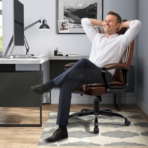 Brown High-Back PU Leather Executive Office Chair with Adjustable Height and 360° Swivel