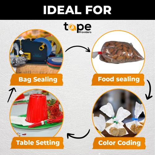WOD White Produce Poly Bag Sealing Tape, 3/8 inch x 180 yds. (Pack of 10) for Packaging and Sealing of Meat, Gifts, or Ice Bags BSTC24PVC