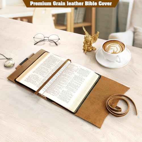 Jack&Chris Leather Bible Cover, Leather Book Cover for Men and Women, Bible Holder Strap Bible Cover Gifts, JC61-7L