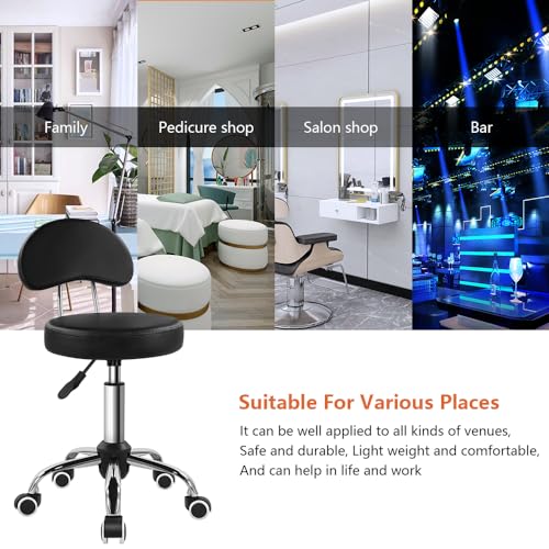 KKTONER Rolling Stool with Mid Back Height Adjustable Chair PU Leather Swivel Chair with Wheels for Office Home Task Drafting (Black)