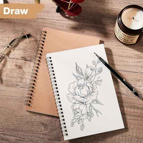 Epakh 20 Pcs Blank Spiral Notebook Unlined Notepad Bulk A5 Soft Cover Sketch Pads Blank Sketchbooks Pad for Drawing Art Back to School Gifts Office Supplies 100 Pages/ 50 Sheets(Black, Light Brown)