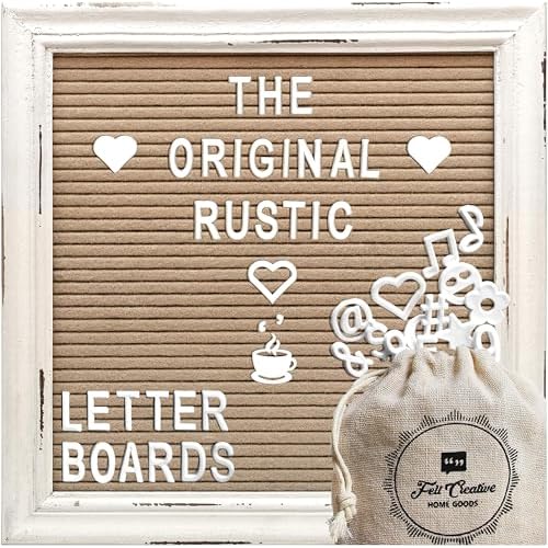 Cappuccino Felt Letter Board Back to School Sign with Rustic Wood White Frame - Farmhouse Letter Board Sign with Stand - Baby Announcement 10x10 Felt Board Changeable Message Board with 350 Letter Set