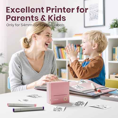 Sticker Printer, PM290C Portable Mini Printer, Inkless Bluetooth Sticker Maker with 3 Rolls Paper, Impresora Port?til for Notes, Journal, DIY, Gift, Print Pod for School/Office/Home, Pink