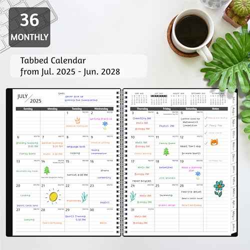 Monthly Planner 2025-2028, 36 Months Calendar Planner 2025-2028 from Jul 2025 ? Jun 2028, 8.5'' x 11'' with Ruled Spread, Flexible Cover, Spiral Wirebound, Pocket, Coated Tabs, Notes £¦ Habit Tracker