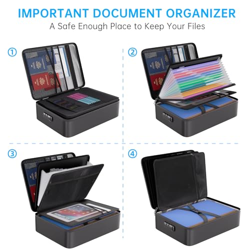 Fireproof Document Organizer Bag with Lock - 15.1x11.2x4.3in Waterproof Fireproof File Folder