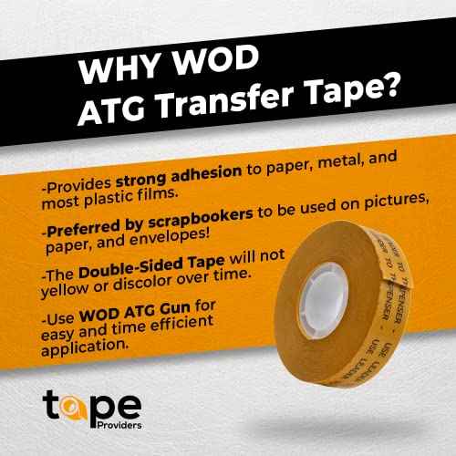 WOD General Purpose ATG Tape for Pink Glider, 1/4 inch x 36 yds. (Set of 24 Rolls) Adhesive Transfer Tape Refill Rolls Clear Adhesive on Gold Liner (Acid Free) RWATG20