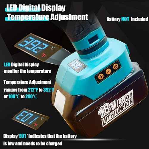 MONVICT 100W Cordless Glue Gun for Makita 18V Battery, Upgraded Digital Temperature Adjustable Handheld Electric Power Full Size Heavy Duty Hot Glue Gun with 10 Glue Sticks (Battery Not Included)