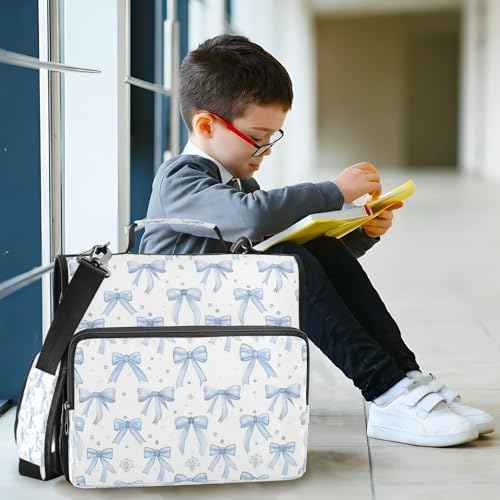 Blue Bows Zipper Binder for School with Shoulder Strap & Extra Pockets - 1.5 Inch 3-Ring Binder Holds 500+ Sheets, Textbooks, Laptop