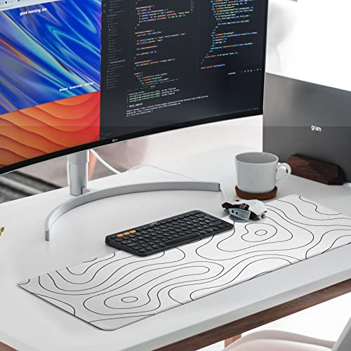 LLZDEUAN White Topographic Map Gaming Mouse Pad 31.5x11.8 Inch Desk Mat Non-Slip Edge