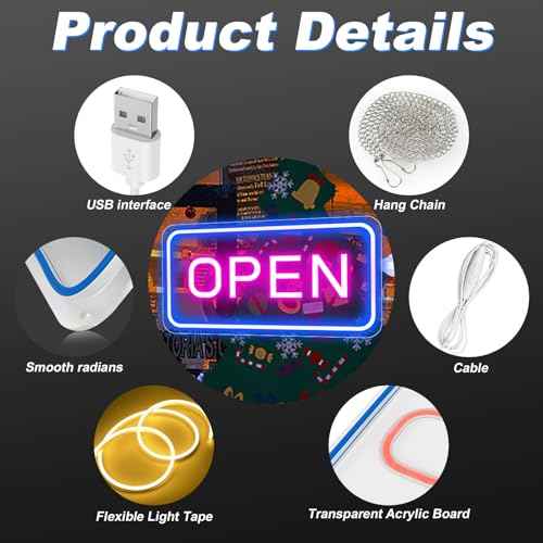 Neon Open Signs for Business, 16''x 9'' LED Open Sign, Super Bright Open Neon Sign (Blue&Pink), with ON/OFF Switch & Adapter, Neon Light Up Sign for Window Party Wall Bars Coffee Club Hotel